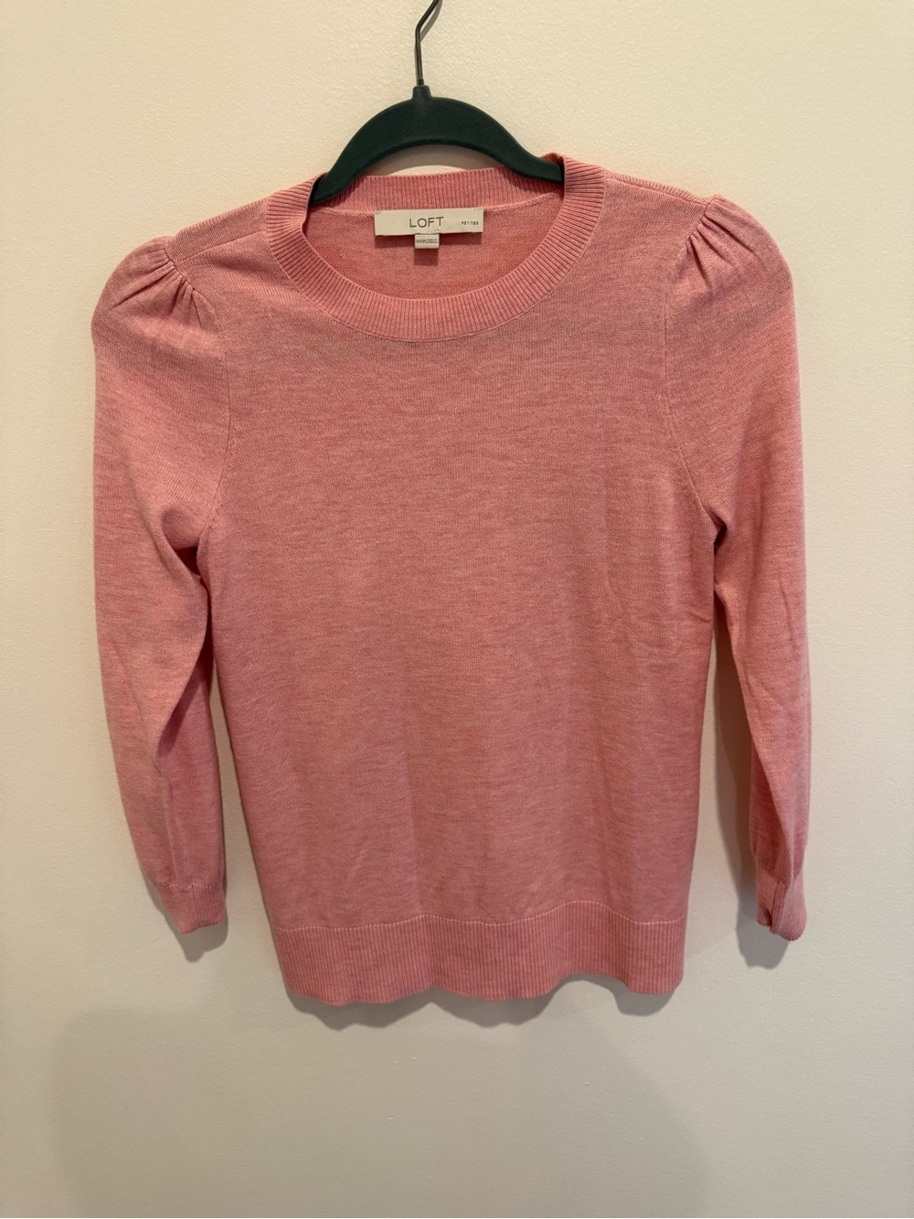 LOFT Light Pink Puff-Shoulder Crewneck Sweater